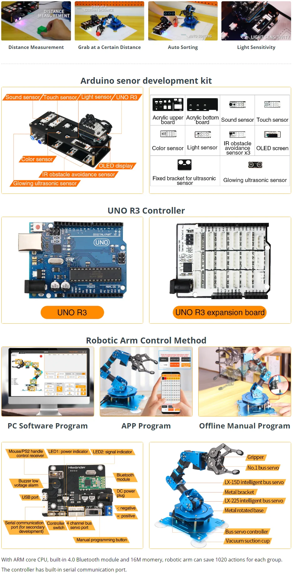 Hiwonder xArm UNO Robotic Arm with Arduino Secondary Development Senso