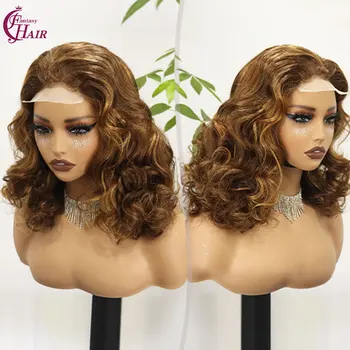 FH 18inch Bouncy Loose Wave 4X4 Lace Closure Bob Wig P4/30 Human Hair Wig Ready to Ship