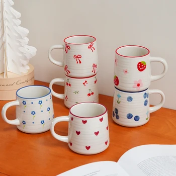 1pc Ceramic Strawberry Flower Design Demitasse Coffee Mug 200ml Capacity for Afternoon Tea or Gifts