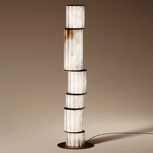 Natural Marble LED Floor Lamp with Remote Control Adjustable Height Modern Design for Living Room & Bedroom Use