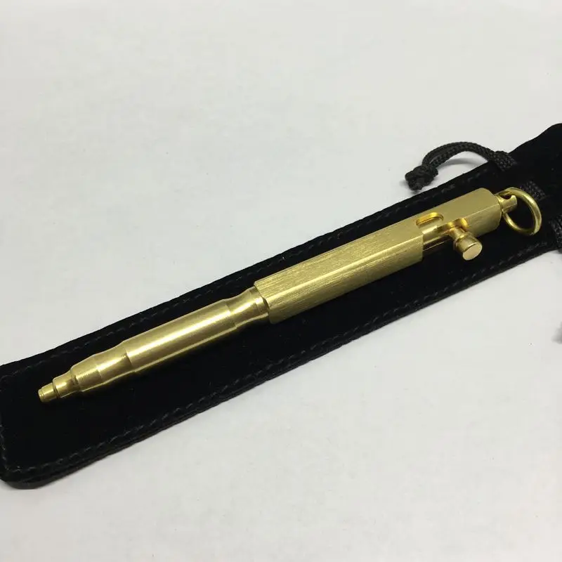 真鍮製タクティカルペン ボルトアクション式 ショート スリム 角型