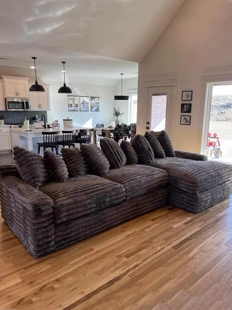 Modern Compressed Velvet Sofa Set - Cloud Style, 3 Grey Seats ...