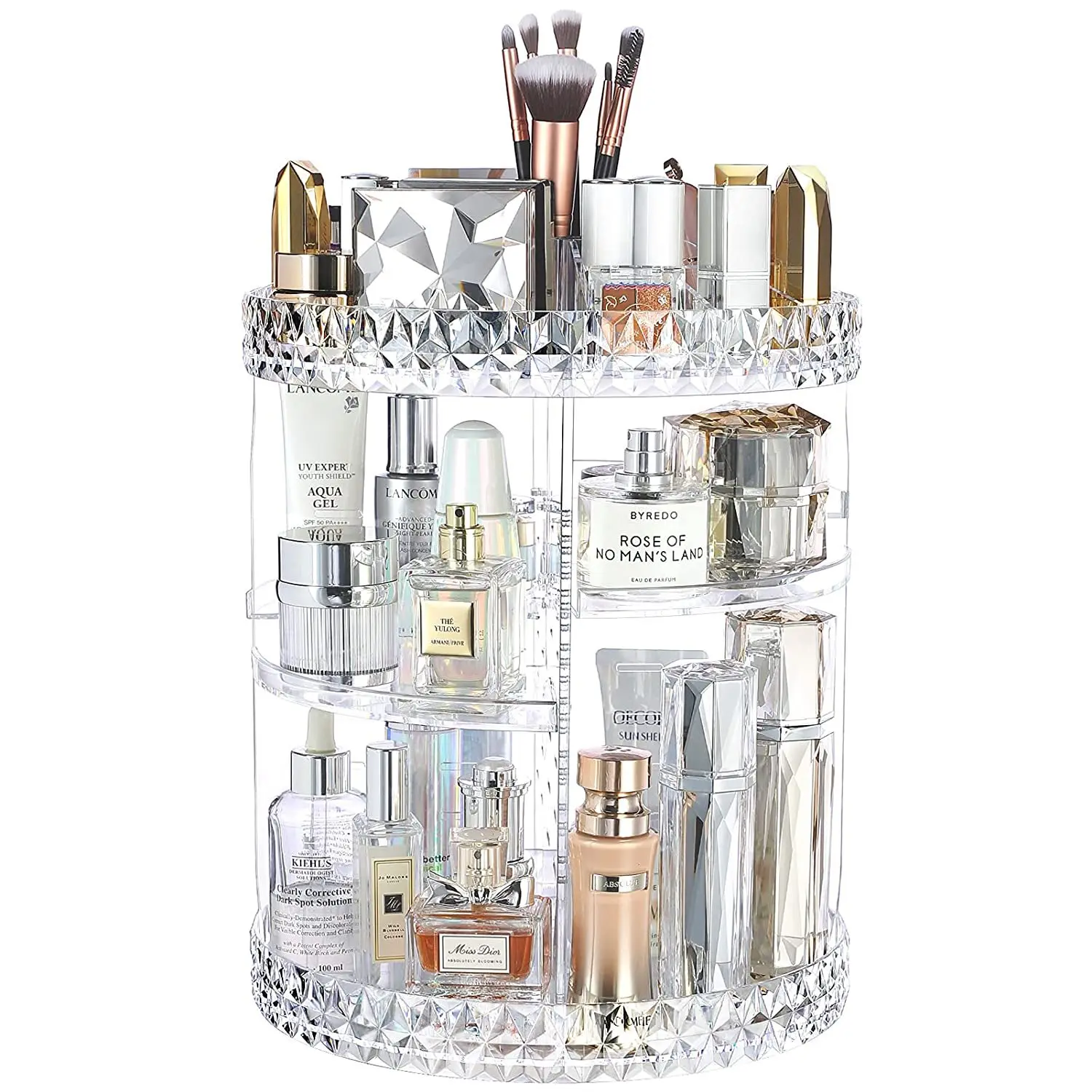 DIY Adjustable Cosmetics Caddy Shelf Organizer Box Carousel Spinning Holder Storage Rack 360 Rotating Makeup Organizer
