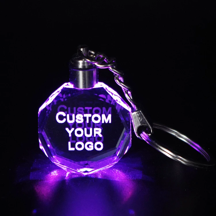Wholesale K9 Blank Crystal Keychains Custom Laser Engraving Car Logo Big 3d Crystal Keychain with LED Light for Giveaways