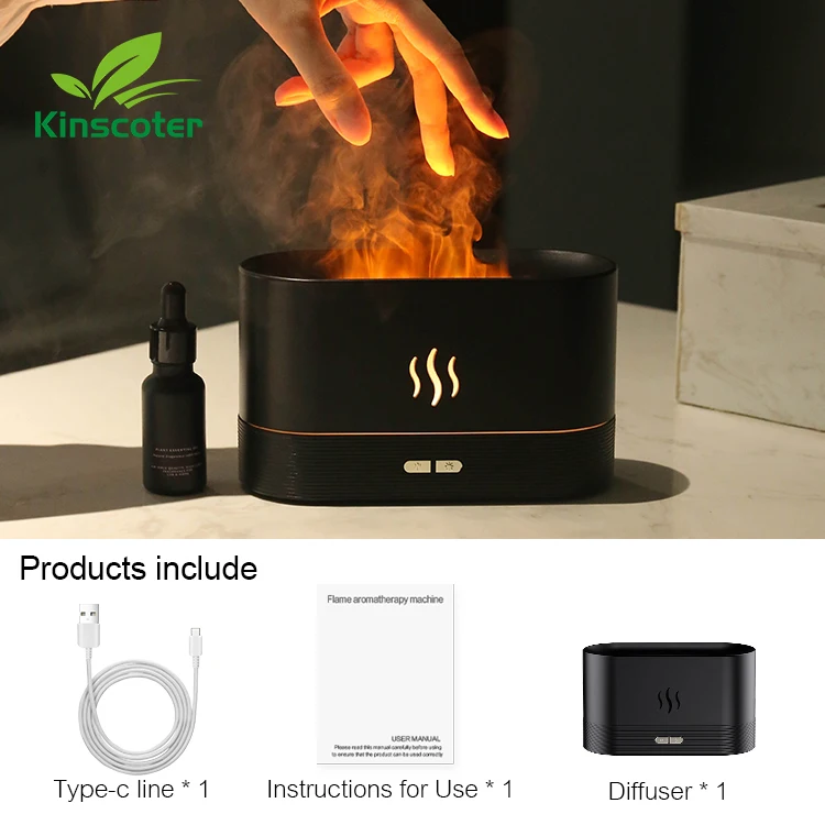 Diffuseur d'arômes avec effet de flamme Diffuseur de flamme à ultrasons  pour huiles essentielles Diffuseur d'humidificateur 2 en 1 Diffuseur  d'huiles