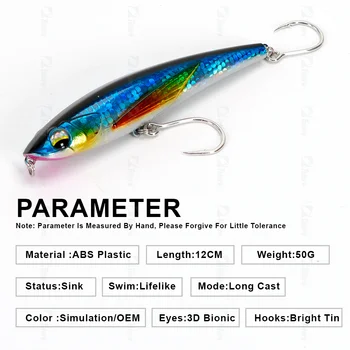 New Artificial Bait 50g 120mm Sinking Pencil Lure Stick Bait Saltwater Fishing Lure Swimmer – Pencil – view 3