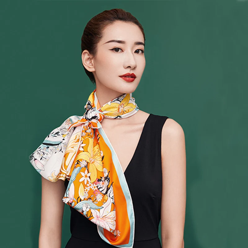 Wholesale Custom Neck Silk Scarf Designer Printing Printed Women Ladies