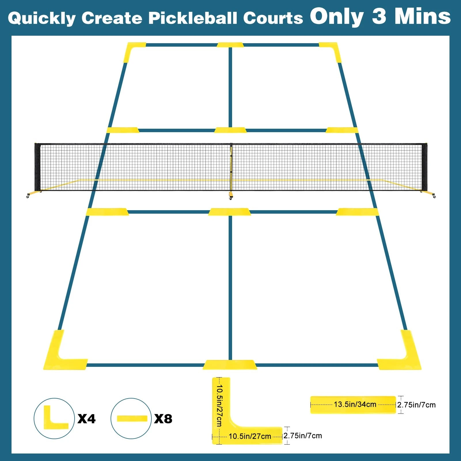 22ft Outdoor Portable Pickleball Net for Driveway Durable PE Knitted Net with Court Lines and 6 Wheels for Pickleballs factory