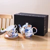 Blue and White Lotus - Bone China Teapot + 2 Cups & Saucer