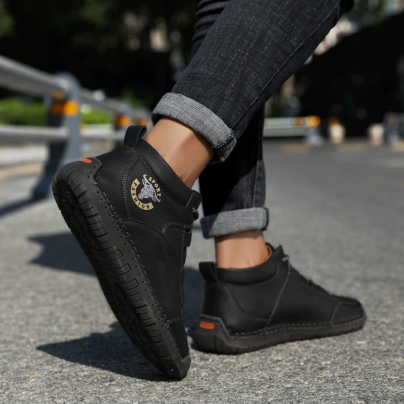 New Arrival Large Size Genuine Leather Handmade High Top Casual Leather Shoes