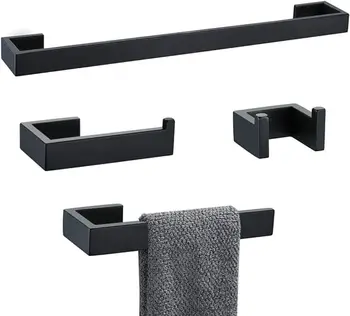 Black Towel Bar Robe Hook Toilet Paper Holder Stainless Steel 4 Pieces Bathroom Hardware Accessories Set