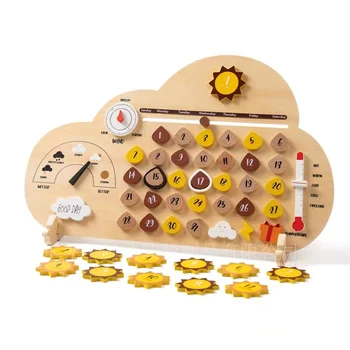 2024 New Products Designed Multifunctional Wooden Cloud Calendar Board Children's Educational Tabletop Toys For Children Ce