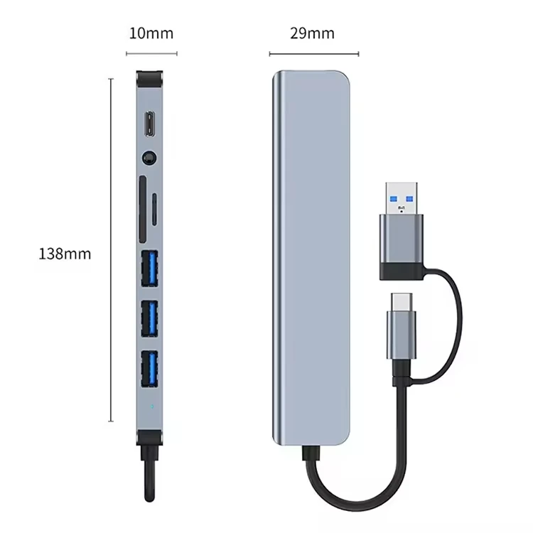 Chinese factory supplier supply 8 Ports Hub Adapter Type C & Usb3.0 Dual Connector Adapter Multifunction Tf Sd Card Reader Adapter Type C 8 In1 Usb C Hub - Buy Type-c Usb Adapter 8 In 1 Usb Hub Adapter 8 In 1 Usb-c Hub type C To Type A Adapter Usb C Hub 8 In 1 type-c To Usb3.0 Adapter 8 In 1 Usb Hub