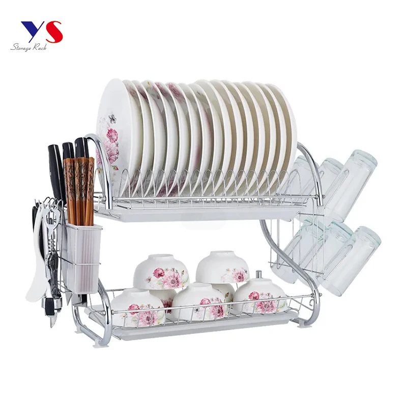 1pc Wholesale Kitchen Organizer Double Layer Bowl Holder For Dish,  Tableware, Without Drip Tray