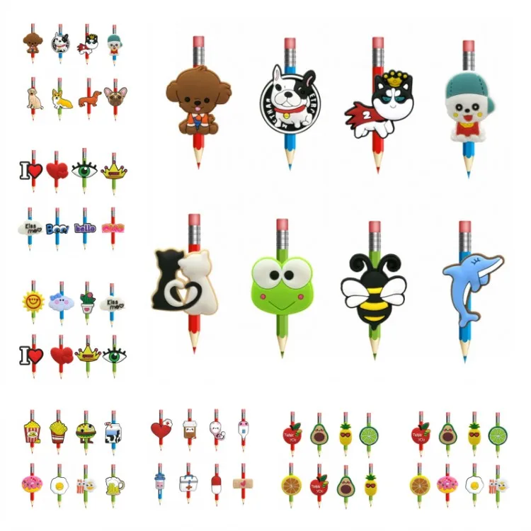 50Pcs Animals Dog Bee PVC Pen Cover Anti-Rolling Pencil Topper