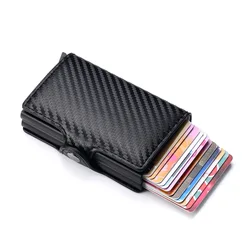 RFID Blocking Carbon Fiber PU Leather Slim Wallet Customize Double Aluminum Credit Card Holder