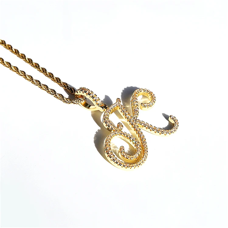 Women Men Brass Hip Hop Cursive Initial 