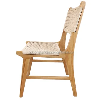 Unique Design Vintage Solid Wood Restaurant Dining Chair Woven Paper Cord Seat Chair
