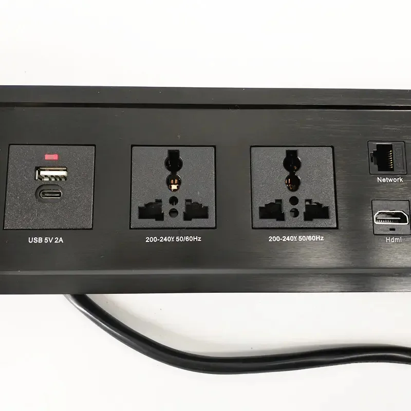 VNX Customized Universal Power Sliding Cover Desk Mount Power and Date Outlet Wireless Charger USB Charging Port Desktop Socket