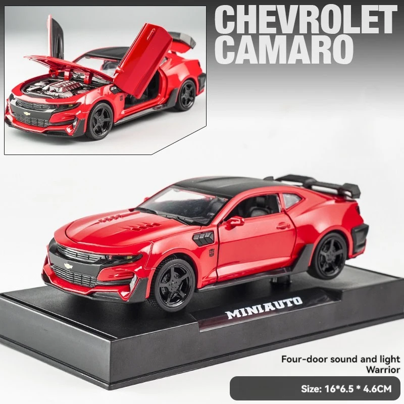Diecast 1:32 Alloy Model Camaro Hornet with Sound and Light Pullback Doors Open Metal Car Model Display Collection Toy