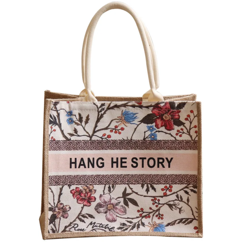 Source Women Handbags Large Capacity Lady pure hand-painted DIY canvas  linen composite custom jute bag on m.