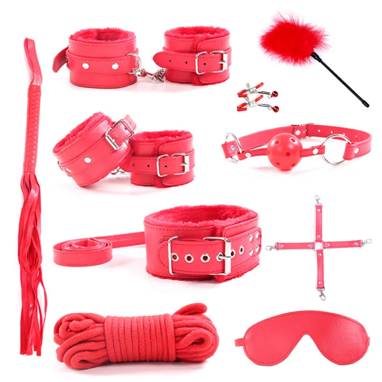 New BDSM Bondage Restraint Sex Toy Adult Women Bdsm Kit Cosplay Soft Black  Bag Leather OEM Plush Item Sets Suit Color Package
