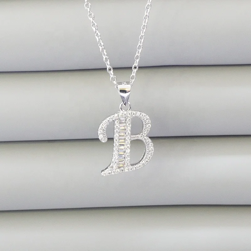 925 Sterling Silver B Letter Pendant Difeiya Charm Necklace