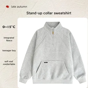 High Quality Casual Knitted Full Sleeve 1/4 Zip up Top Cotton/Acrylic Autumn Streetwear Custom Sweatshirt for Boys