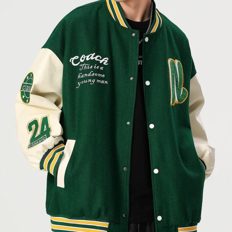 High Quality Men Chenille Embroidery Leather Sleeves Custom Baseball Letterman Varsity Jacket_voghion.com