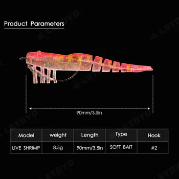 CHEERY 90mm 8.5g Saltwater Soft Live Shrimp Fishing Lure Luminous Artificial Bait Jointed Prawn Bionic Bait – Soft Lure – view 3