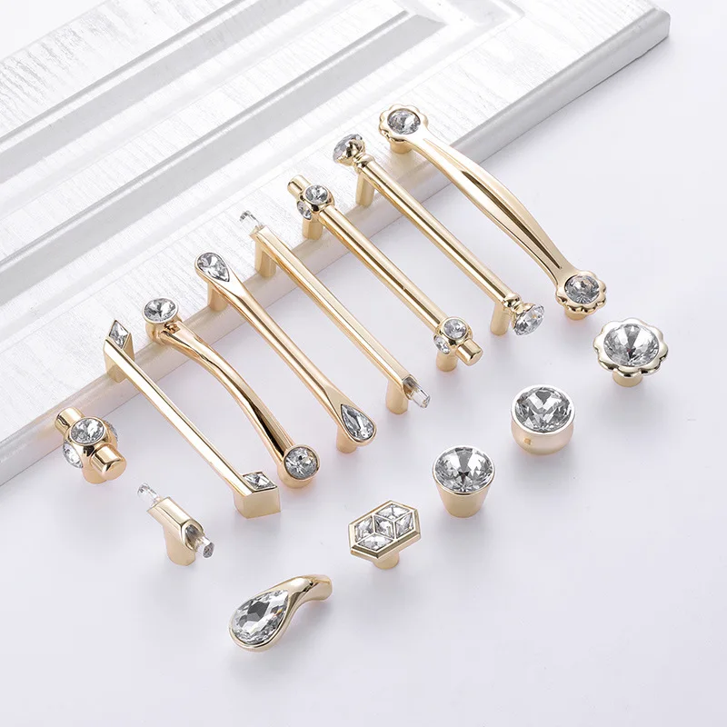 Кухонные ручки из цинкового сплава в европейском стиле золотая ручка для ящика шкафа красивые Хрустальные Ручки