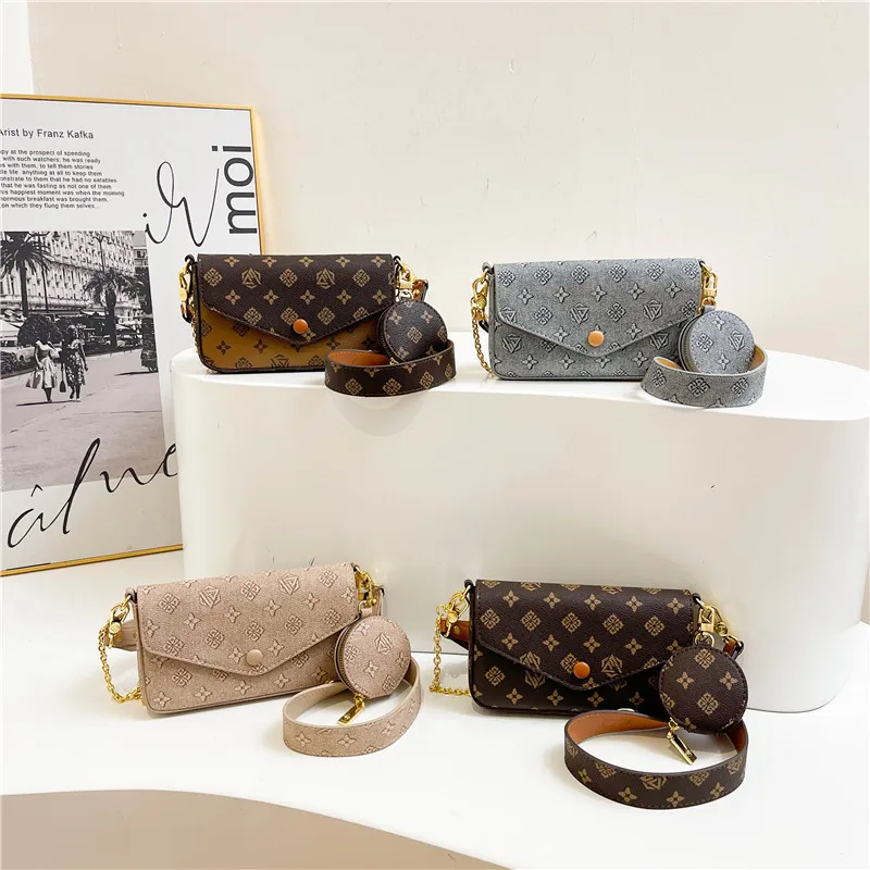Vintage-pattern Chain PU Mini Square Two-strap Gender-neutral Spring ZIP Closure Versatile Three-in-one Shoulder Bag