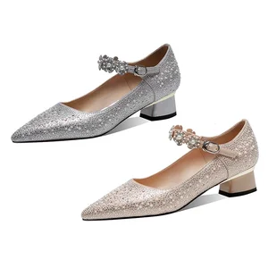 Custom Rhinestone Mary Jane Heels with Solid Ankle Strap Low Block Heel Comfort Fashion Trend Dress Shoes for Women