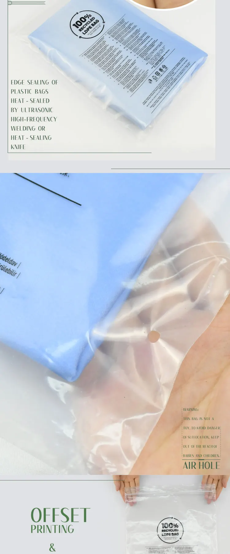 recycle custom grs plastic transparent bags with logo zipper bag for clothing 100% recycled supplier