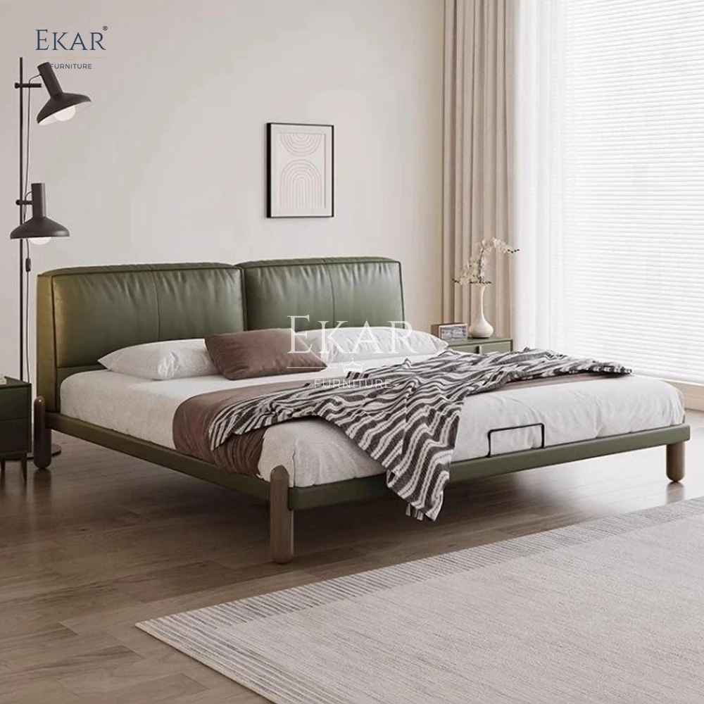 product new design ekar nappa leather and pine steel slats bedroom bed-59