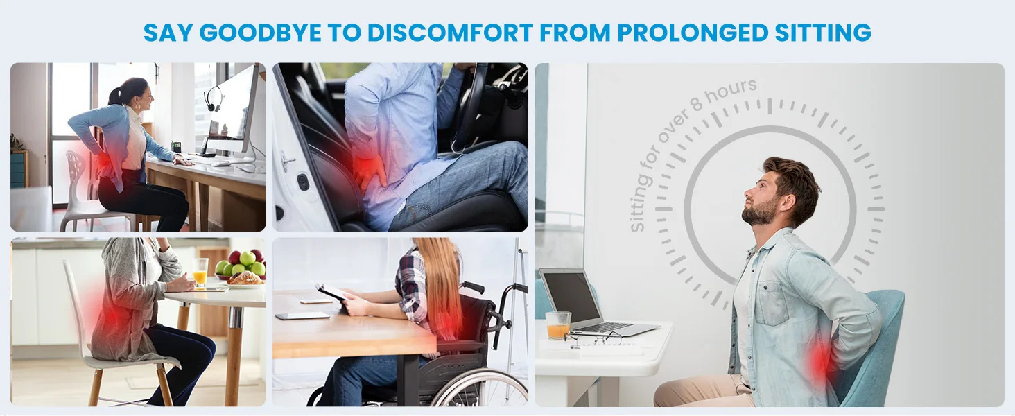 Office Chair Lumbar Support Cushion Relieve Back Pain Improve Posture Memory Foam Seat Back Seat Cushions & Pillow for Chair