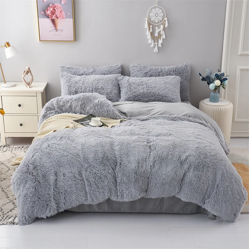 Luxury Shaggy Flanell Warm Mink Velvet Crystal Velvet Bedding Solid ...