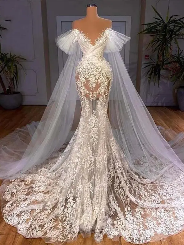 AL1604 Custom 2024 Most Popular Wedding Dresses Luxury Pearl Lace Elegant  Designers Nigeria Mermaid Wedding Dress Bridal Gown