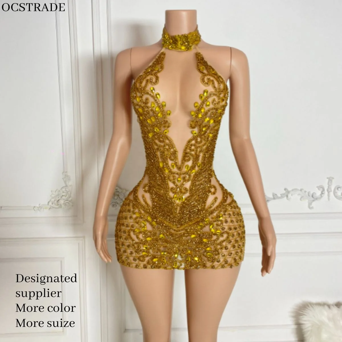Gold Sexy Birthday Dress - Open Back Rhinestone Ensemble Gold Sexy Birthday Dress - Open Back Rhinestone Ensemble