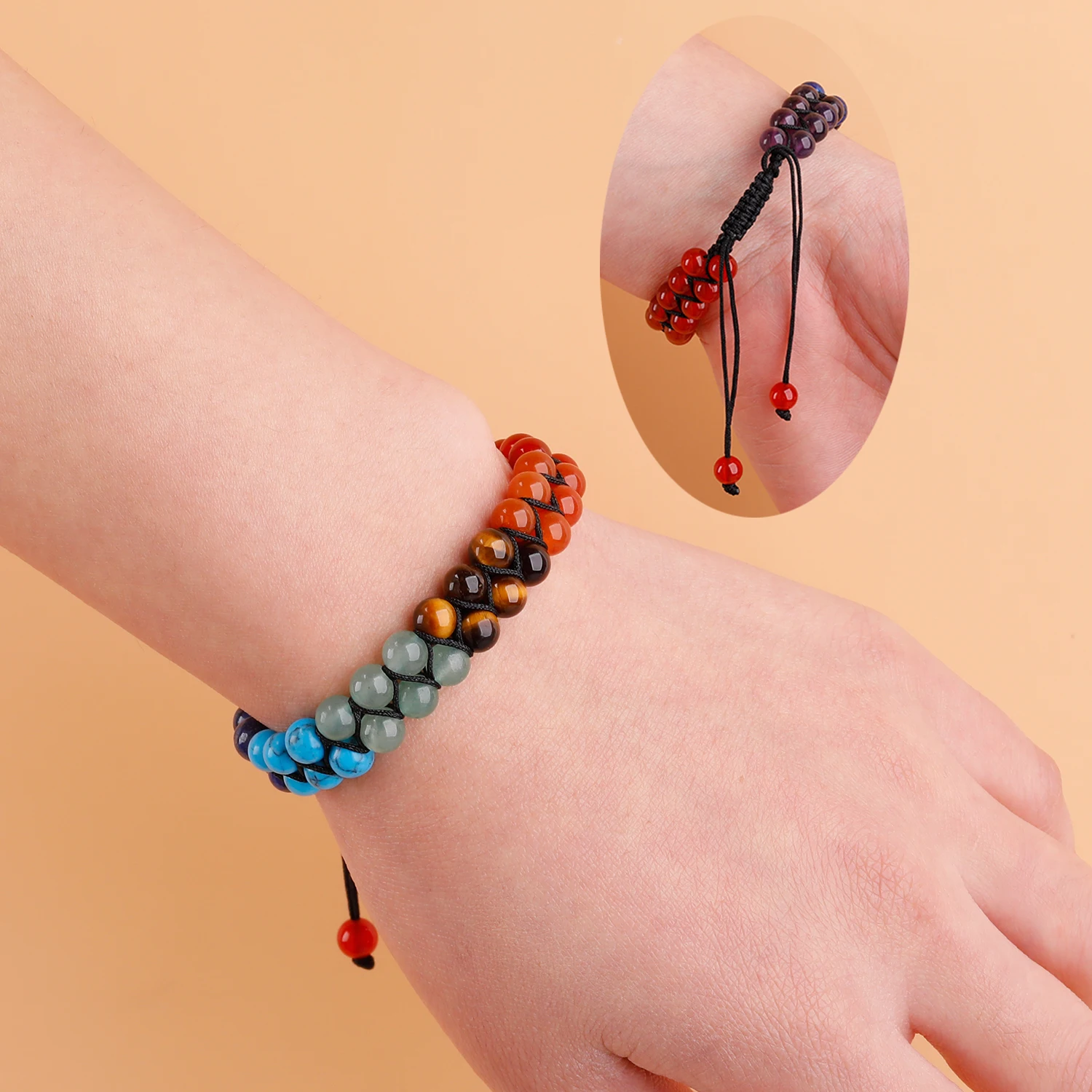 Massive Beads 7-Chakra & Howlite Bracelet - Double Layer Healing Crystal Bangle For Men & Women