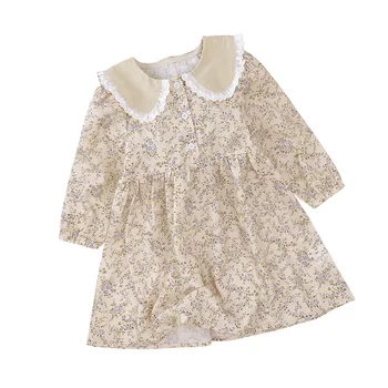 Spring and autumn baby dresses new style fashionable lace collar floral printed long-sleeved baby princess dress