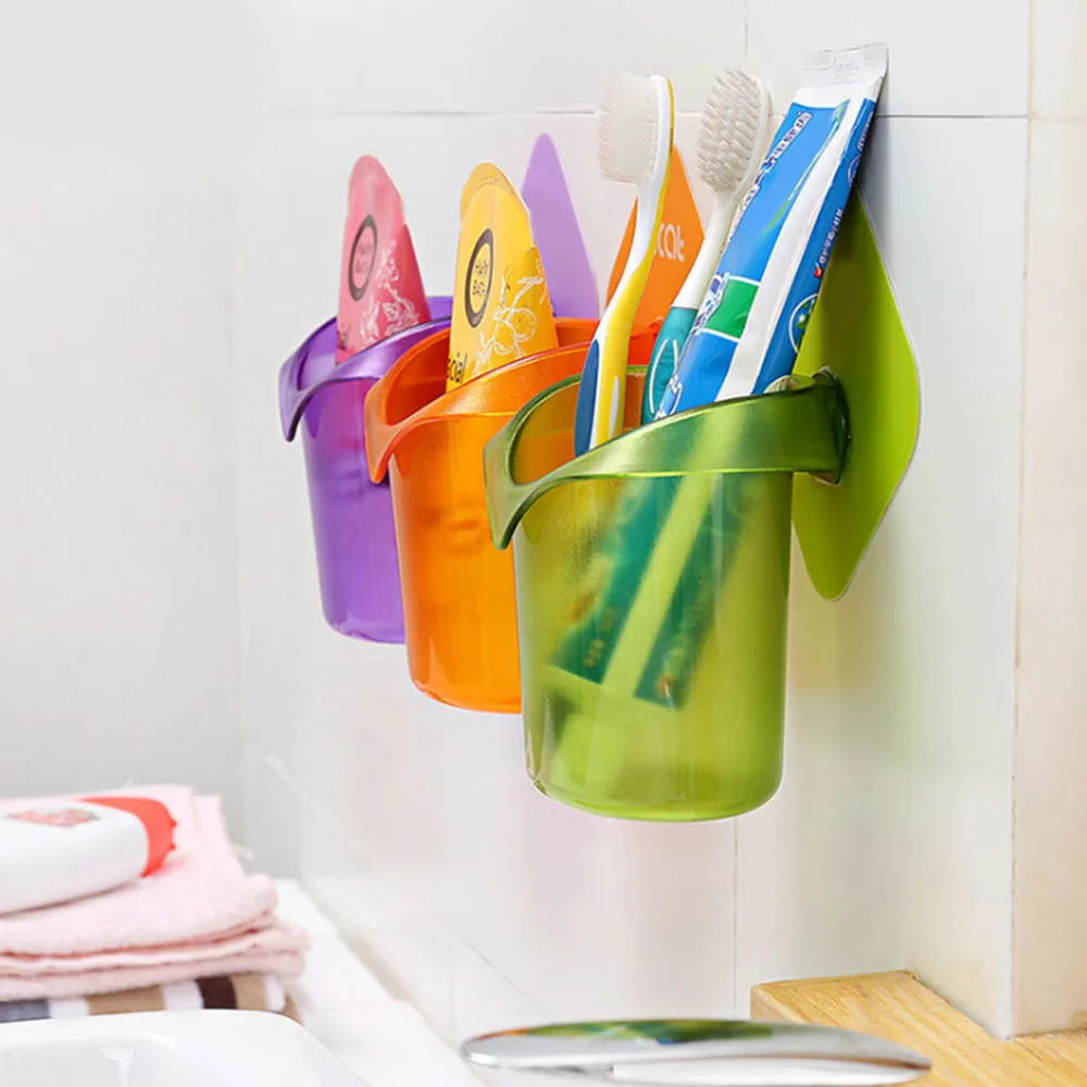 Cross Border Non Perforated Adhesive Wall Mounted Creative Suction Cup Plastic High Lightweight Durable Mouthwash Storage Tier
