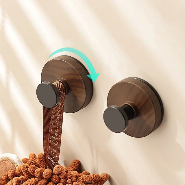 Walnut Grain Suction Cup Hook Wall Hook Non Perforated Clothes Hook for Bathroom Kitchen Living Room