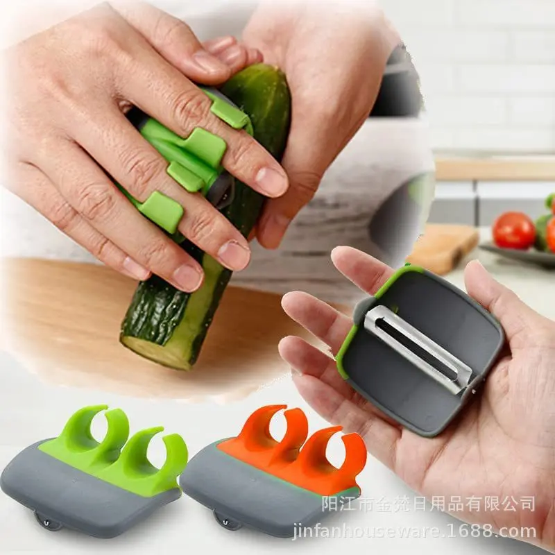 Popular Smart Kitchen Gadgets Plastic Stainless steel double finger apple  fruit palm peeler Vegetable peeler