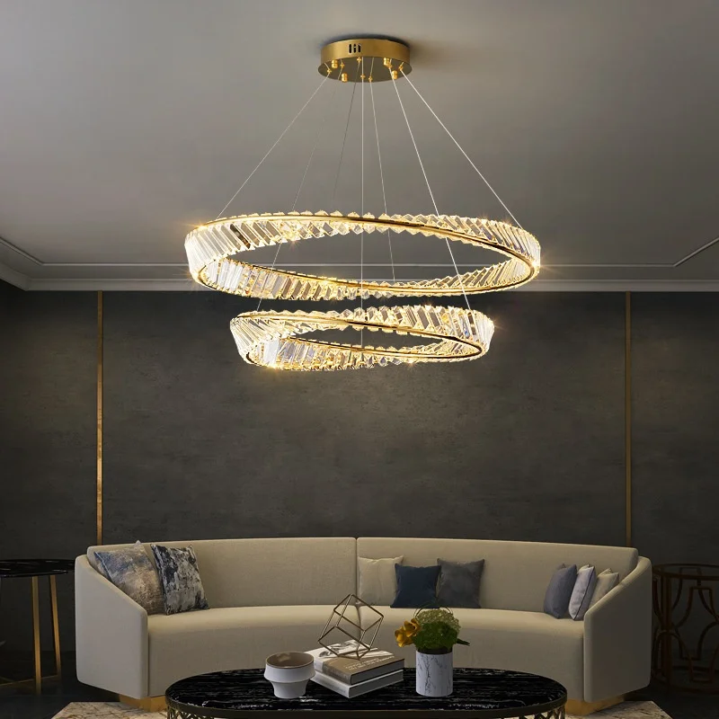 Modern Luxury Crystal Chandelier Ceiling Hanging Lamp Gold Simple Round Chandelier Light LED Pendant Light for Hotel Living Room