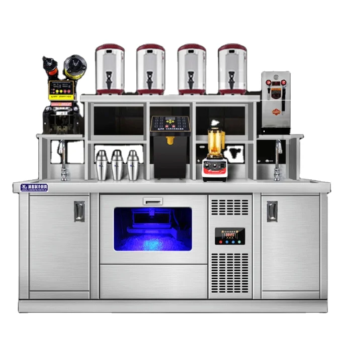 Cheap Fridge Working Counter Bubble Tea bar with Stainless Steel Work Bench Coffee Table for Hotel