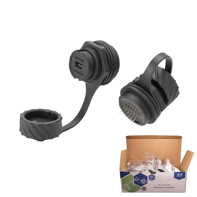 Lshitech Seamless Integration Waterproof Mini USB Connector Female Port Socket Connector With Black Plastic Cover