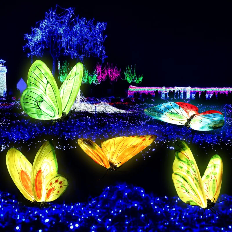 Colorful  Decoration Large Luminous Colorful butterfly Statue Outdoor Garden Decor  Insect Fiberglass butterfly Sculpture Statue