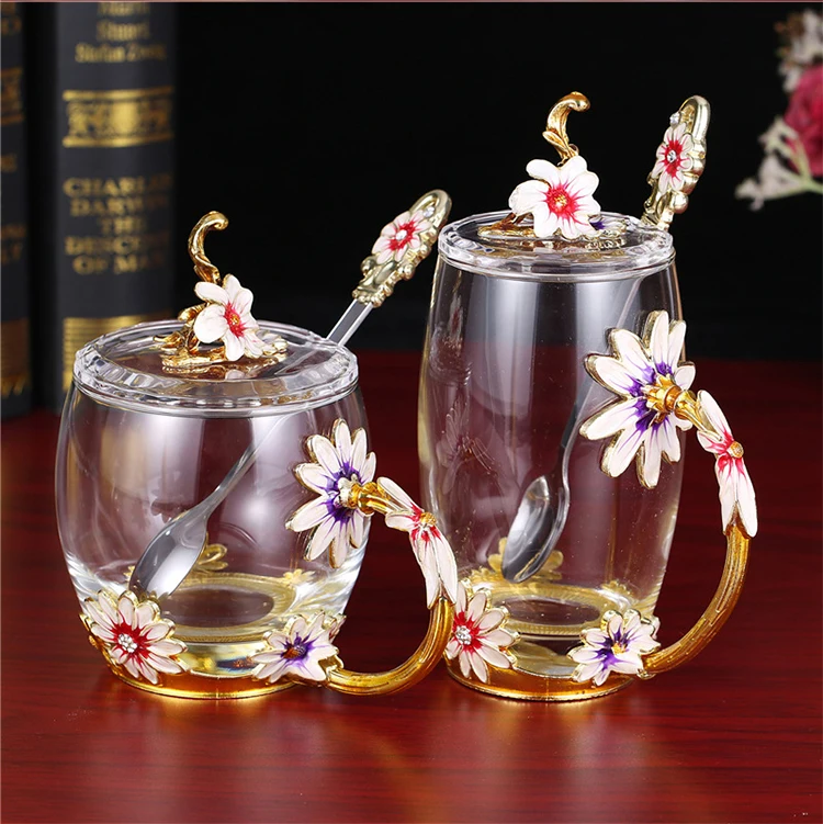 Best selling chic floral tea cup embossed mug enamel cup