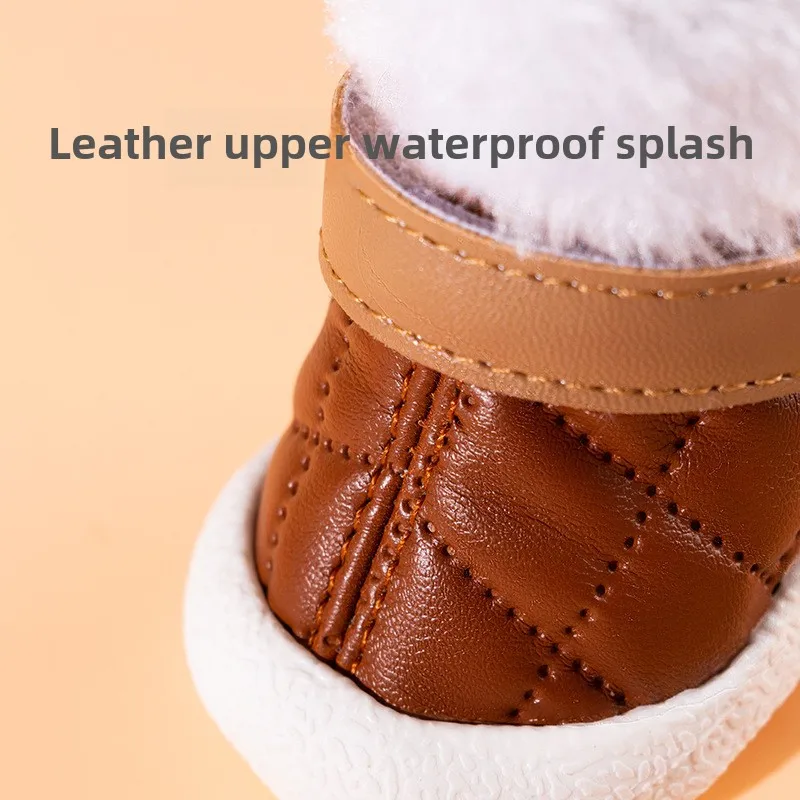 Customized OEM Dog Shoes Winter Dog Boots & Paw Protectors Waterproof Leather Plush Rugged Anti-Slip Dog Sneaker Pet Shoes